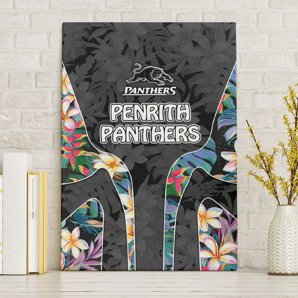 Penrith Panthers Canvas Wall Art Tropical Hibiscus Floral Pattern With Black And Grey Accents