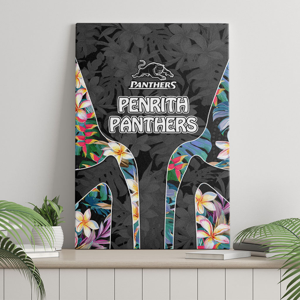 Penrith Panthers Canvas Wall Art Tropical Hibiscus Floral Pattern With Black And Grey Accents