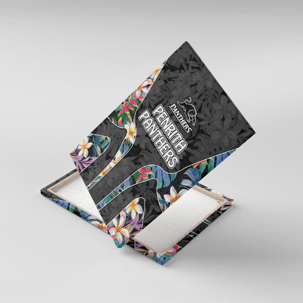 Penrith Panthers Canvas Wall Art Tropical Hibiscus Floral Pattern With Black And Grey Accents