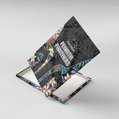 Penrith Panthers Canvas Wall Art Tropical Hibiscus Floral Pattern With Black And Grey Accents