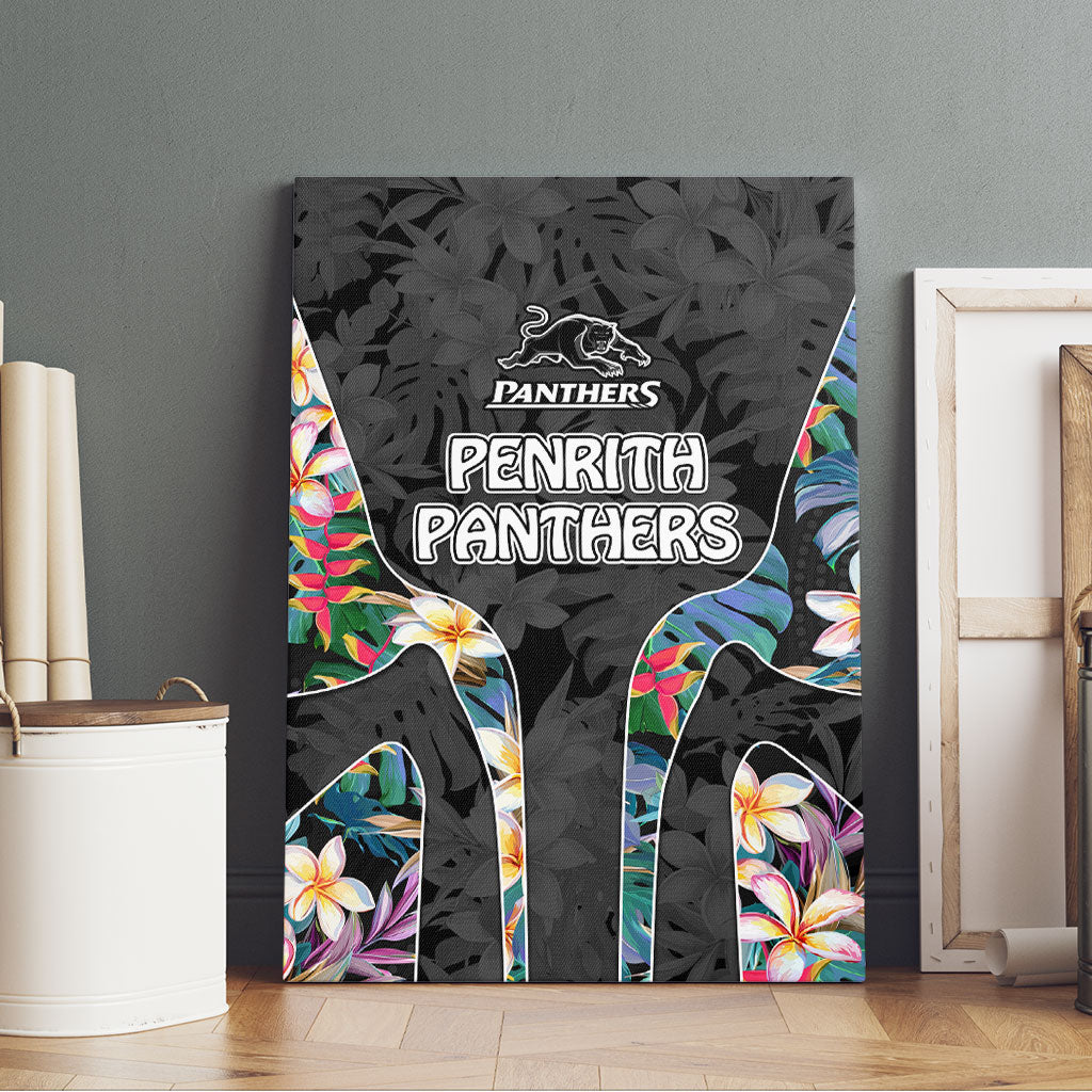 Penrith Panthers Canvas Wall Art Tropical Hibiscus Floral Pattern With Black And Grey Accents
