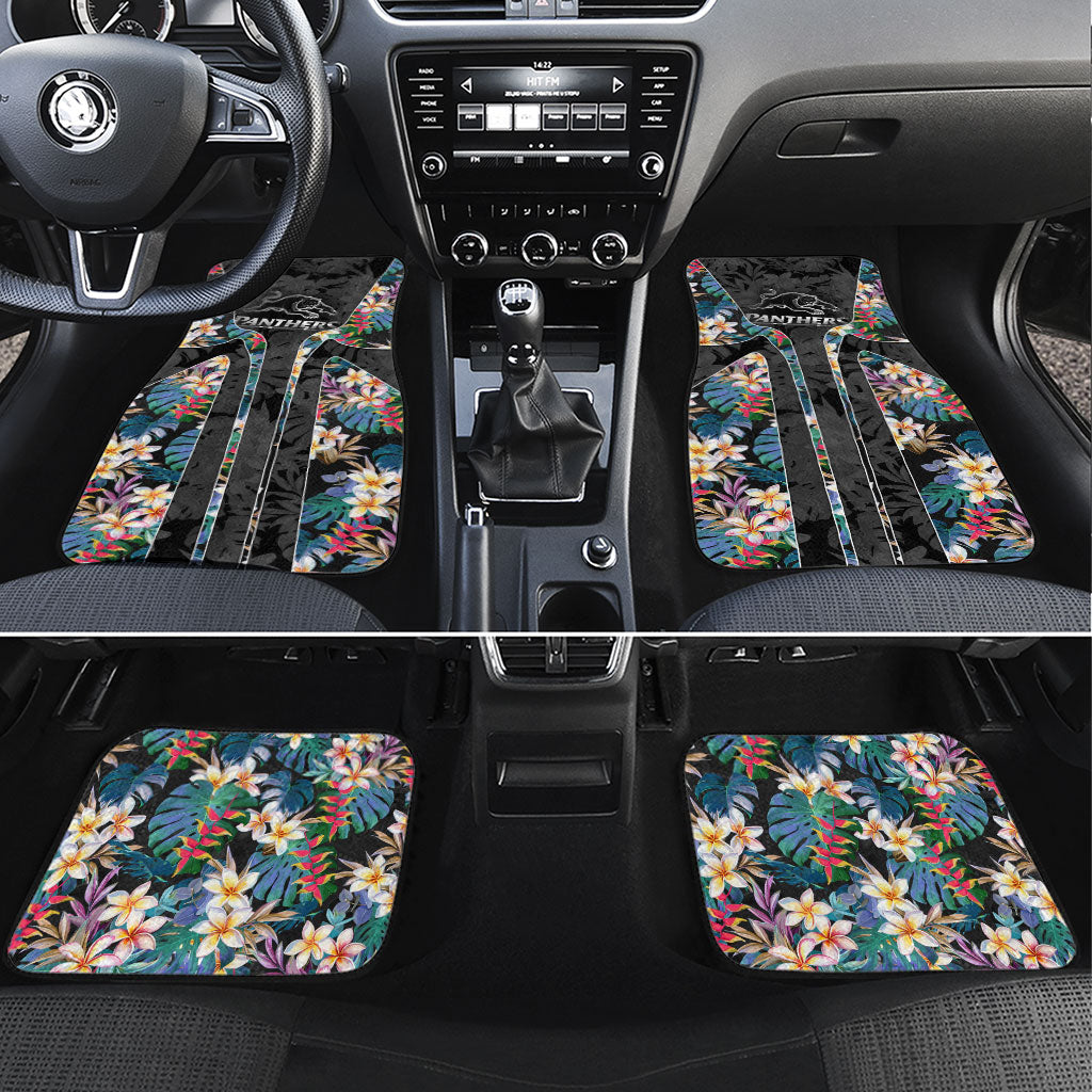 Penrith Panthers Car Mats Tropical Hibiscus Floral Pattern With Black And Grey Accents