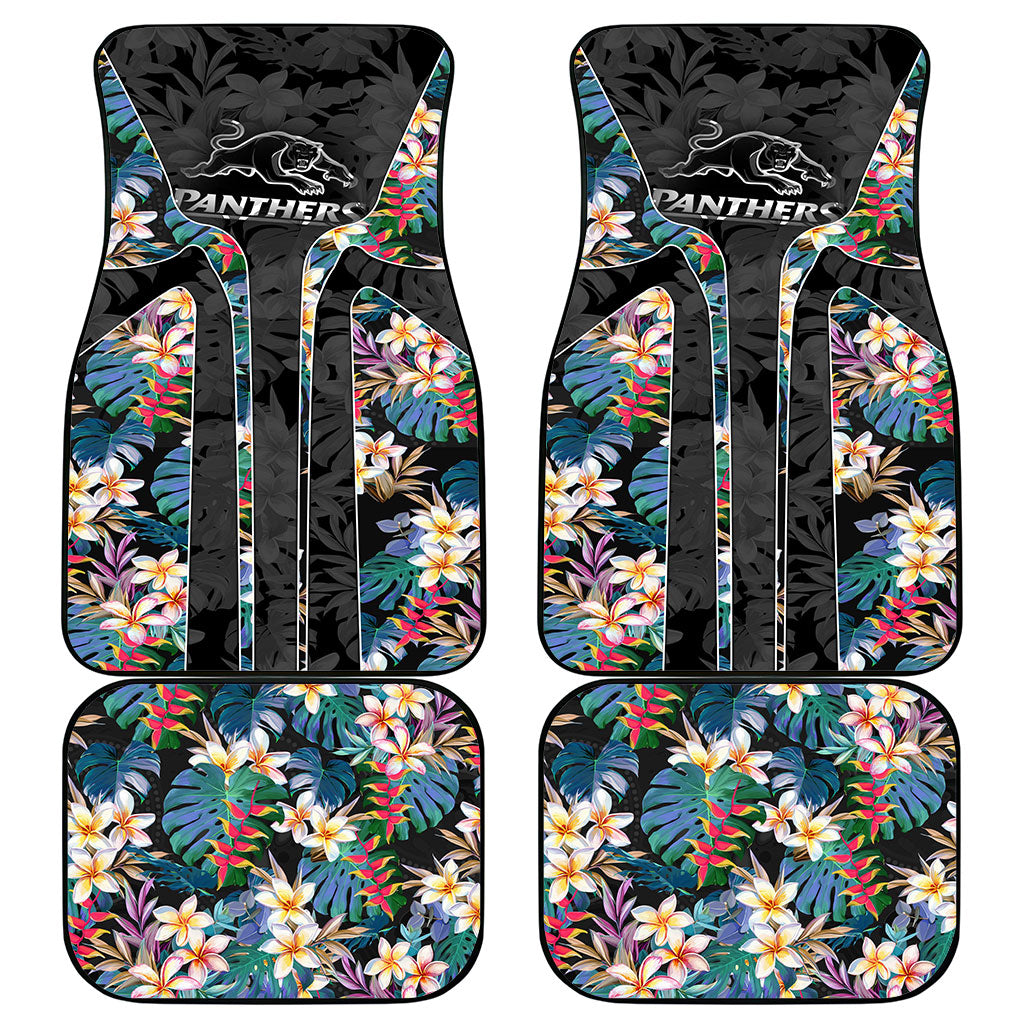 Penrith Panthers Car Mats Tropical Hibiscus Floral Pattern With Black And Grey Accents