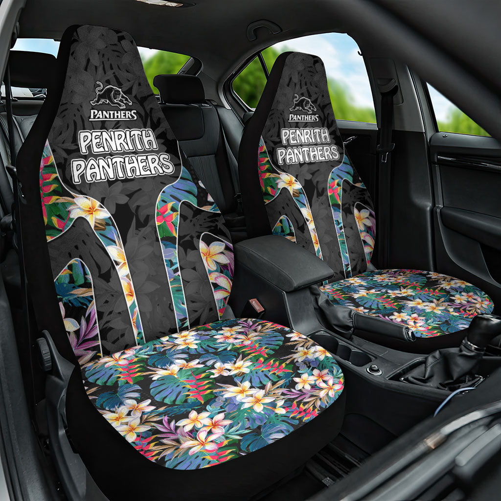 Penrith Panthers Car Seat Cover Tropical Hibiscus Floral Pattern With Black And Grey Accents