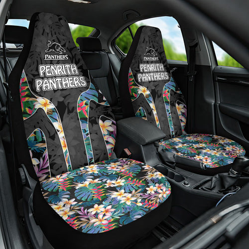 Penrith Panthers Car Seat Cover Tropical Hibiscus Floral Pattern With Black And Grey Accents