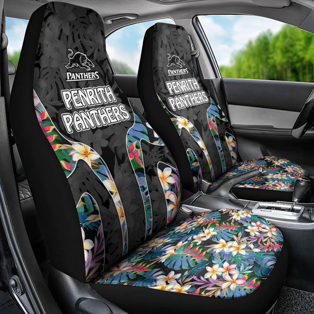 Penrith Panthers Car Seat Cover Tropical Hibiscus Floral Pattern With Black And Grey Accents
