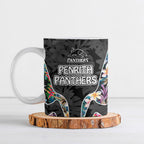 Penrith Panthers Ceramic Mug Tropical Hibiscus Floral Pattern With Black And Grey Accents