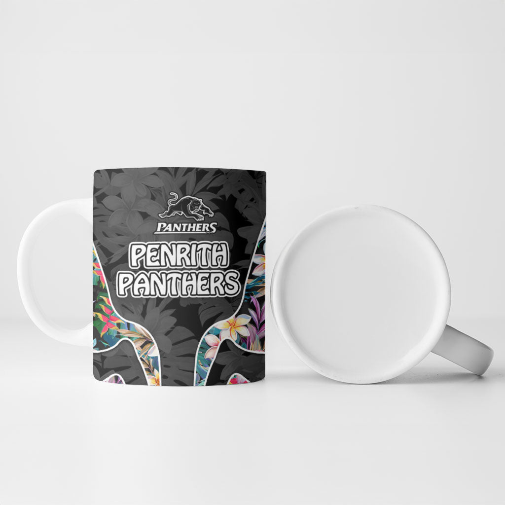 Penrith Panthers Ceramic Mug Tropical Hibiscus Floral Pattern With Black And Grey Accents