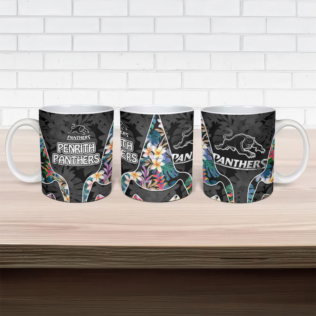 Penrith Panthers Ceramic Mug Tropical Hibiscus Floral Pattern With Black And Grey Accents