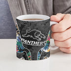 Penrith Panthers Ceramic Mug Tropical Hibiscus Floral Pattern With Black And Grey Accents