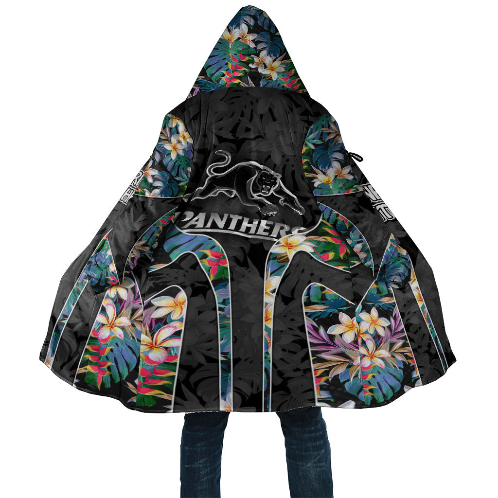 Penrith Panthers Cloak Tropical Hibiscus Floral Pattern With Black And Grey Accents