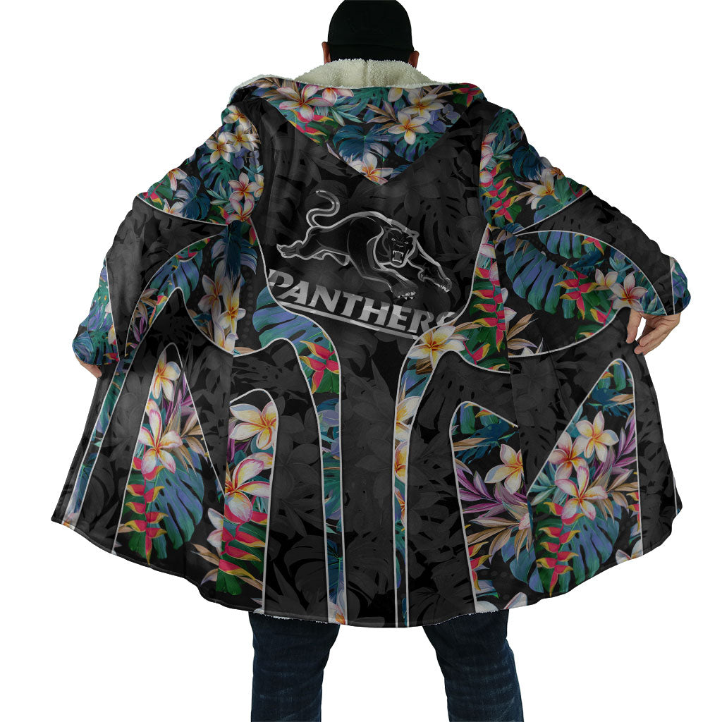 Penrith Panthers Cloak Tropical Hibiscus Floral Pattern With Black And Grey Accents