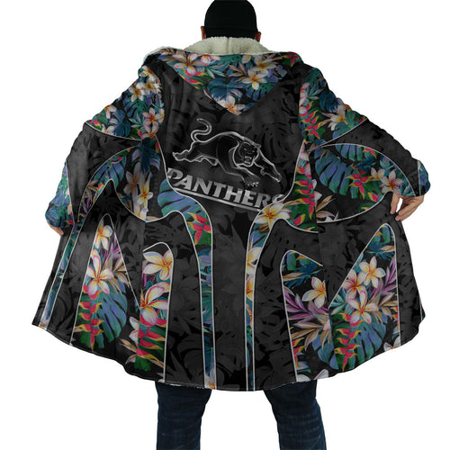 Penrith Panthers Cloak Tropical Hibiscus Floral Pattern With Black And Grey Accents