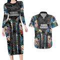 Penrith Panthers Couples Matching Long Sleeve Bodycon Dress and Hawaiian Shirt Tropical Hibiscus Floral Pattern With Black And Grey Accents