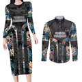 Penrith Panthers Couples Matching Long Sleeve Bodycon Dress and Long Sleeve Button Shirt Tropical Hibiscus Floral Pattern With Black And Grey Accents