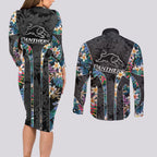 Penrith Panthers Couples Matching Long Sleeve Bodycon Dress and Long Sleeve Button Shirt Tropical Hibiscus Floral Pattern With Black And Grey Accents