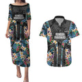Penrith Panthers Couples Matching Puletasi and Hawaiian Shirt Tropical Hibiscus Floral Pattern With Black And Grey Accents