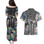Penrith Panthers Couples Matching Puletasi and Hawaiian Shirt Tropical Hibiscus Floral Pattern With Black And Grey Accents
