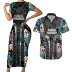 Penrith Panthers Couples Matching Short Sleeve Bodycon Dress and Hawaiian Shirt Tropical Hibiscus Floral Pattern With Black And Grey Accents