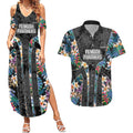 Penrith Panthers Couples Matching Summer Maxi Dress and Hawaiian Shirt Tropical Hibiscus Floral Pattern With Black And Grey Accents