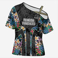 Penrith Panthers Cross Shoulder Shirt Tropical Hibiscus Floral Pattern With Black And Grey Accents