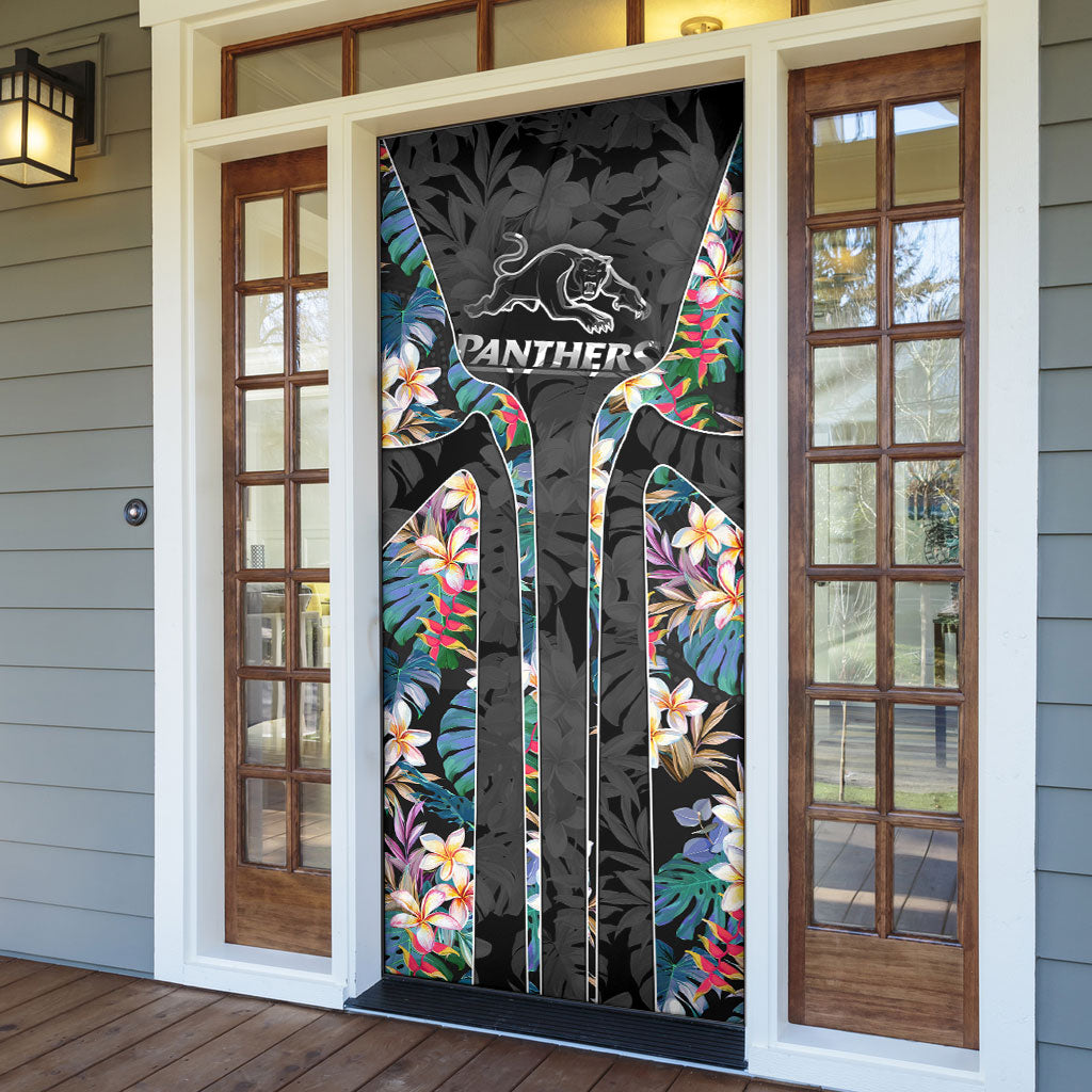 Penrith Panthers Door Cover Tropical Hibiscus Floral Pattern With Black And Grey Accents