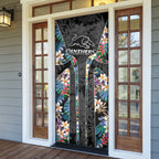 Penrith Panthers Door Cover Tropical Hibiscus Floral Pattern With Black And Grey Accents