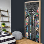 Penrith Panthers Door Cover Tropical Hibiscus Floral Pattern With Black And Grey Accents