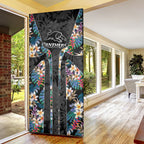 Penrith Panthers Door Cover Tropical Hibiscus Floral Pattern With Black And Grey Accents