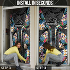 Penrith Panthers Door Cover Tropical Hibiscus Floral Pattern With Black And Grey Accents