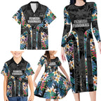 Penrith Panthers Family Matching Long Sleeve Bodycon Dress and Hawaiian Shirt Tropical Hibiscus Floral Pattern With Black And Grey Accents