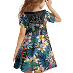 Penrith Panthers Family Matching Long Sleeve Bodycon Dress and Hawaiian Shirt Tropical Hibiscus Floral Pattern With Black And Grey Accents