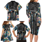 Penrith Panthers Family Matching Long Sleeve Bodycon Dress and Hawaiian Shirt Tropical Hibiscus Floral Pattern With Black And Grey Accents