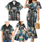 Penrith Panthers Family Matching Mermaid Dress and Hawaiian Shirt Tropical Hibiscus Floral Pattern With Black And Grey Accents