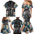 Penrith Panthers Family Matching Mermaid Dress and Hawaiian Shirt Tropical Hibiscus Floral Pattern With Black And Grey Accents