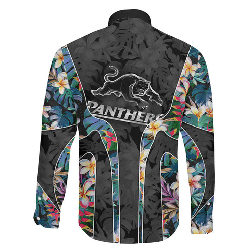 Penrith Panthers Family Matching Mermaid Dress and Hawaiian Shirt Tropical Hibiscus Floral Pattern With Black And Grey Accents