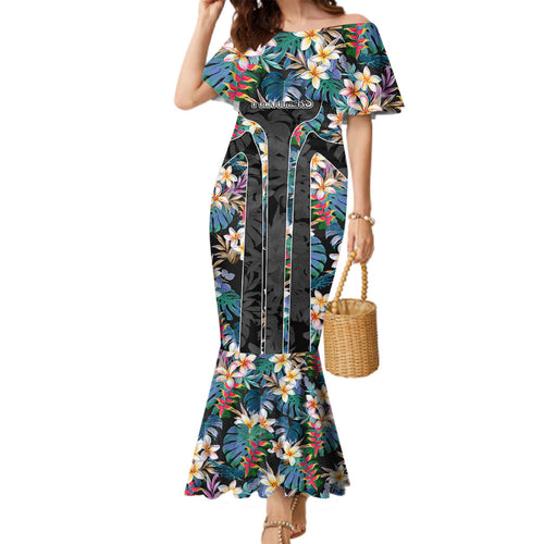 Penrith Panthers Family Matching Mermaid Dress and Hawaiian Shirt Tropical Hibiscus Floral Pattern With Black And Grey Accents