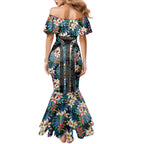 Penrith Panthers Family Matching Mermaid Dress and Hawaiian Shirt Tropical Hibiscus Floral Pattern With Black And Grey Accents