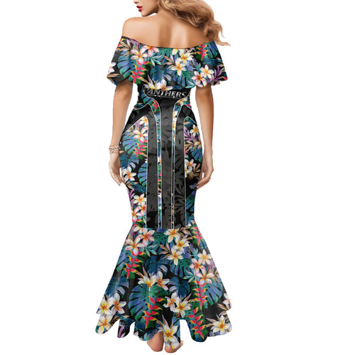 Penrith Panthers Family Matching Mermaid Dress and Hawaiian Shirt Tropical Hibiscus Floral Pattern With Black And Grey Accents