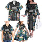 Penrith Panthers Family Matching Off The Shoulder Long Sleeve Dress and Hawaiian Shirt Tropical Hibiscus Floral Pattern With Black And Grey Accents