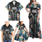 Penrith Panthers Family Matching Off Shoulder Maxi Dress and Hawaiian Shirt Tropical Hibiscus Floral Pattern With Black And Grey Accents