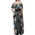Penrith Panthers Family Matching Off Shoulder Maxi Dress and Hawaiian Shirt Tropical Hibiscus Floral Pattern With Black And Grey Accents