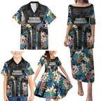 Penrith Panthers Family Matching Puletasi and Hawaiian Shirt Tropical Hibiscus Floral Pattern With Black And Grey Accents