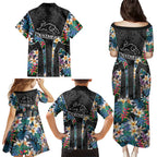 Penrith Panthers Family Matching Puletasi and Hawaiian Shirt Tropical Hibiscus Floral Pattern With Black And Grey Accents