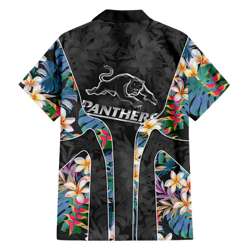 Penrith Panthers Family Matching Puletasi and Hawaiian Shirt Tropical Hibiscus Floral Pattern With Black And Grey Accents