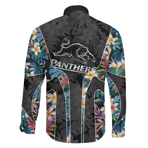 Penrith Panthers Family Matching Puletasi and Hawaiian Shirt Tropical Hibiscus Floral Pattern With Black And Grey Accents