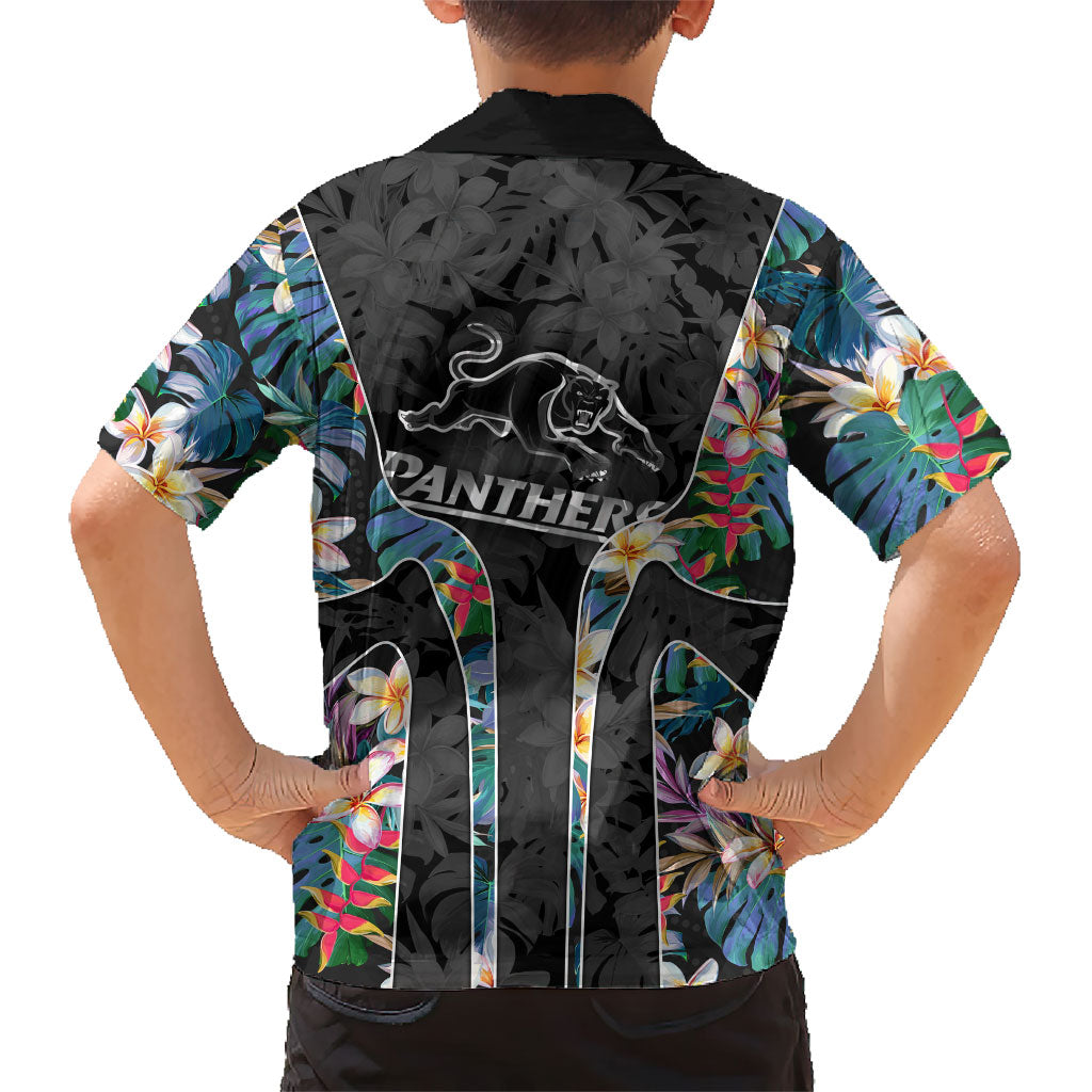 Penrith Panthers Family Matching Summer Maxi Dress and Hawaiian Shirt Tropical Hibiscus Floral Pattern With Black And Grey Accents