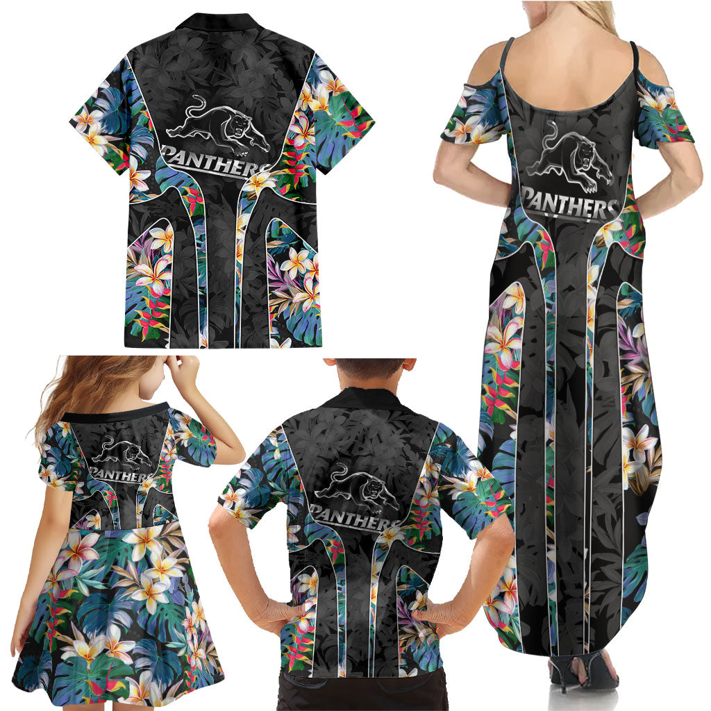 Penrith Panthers Family Matching Summer Maxi Dress and Hawaiian Shirt Tropical Hibiscus Floral Pattern With Black And Grey Accents