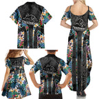 Penrith Panthers Family Matching Summer Maxi Dress and Hawaiian Shirt Tropical Hibiscus Floral Pattern With Black And Grey Accents