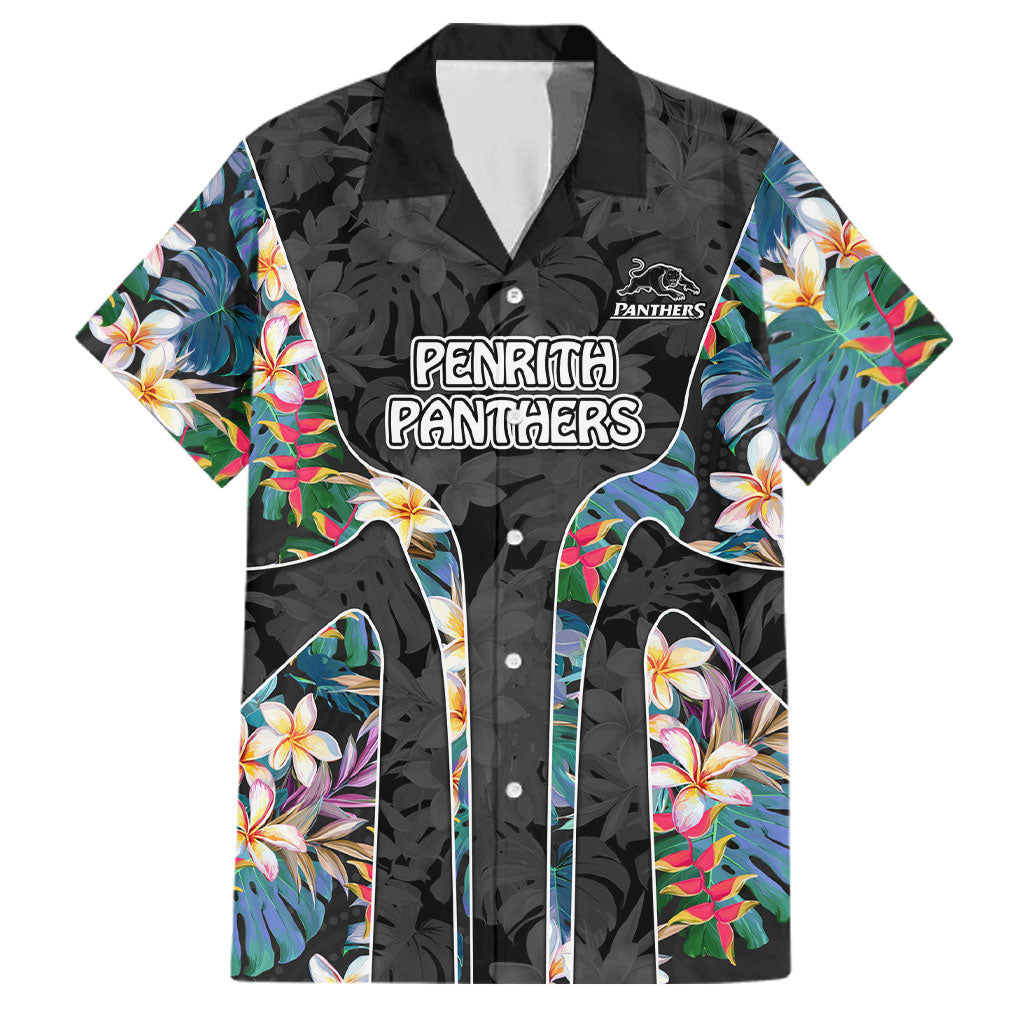 Penrith Panthers Family Matching Summer Maxi Dress and Hawaiian Shirt Tropical Hibiscus Floral Pattern With Black And Grey Accents